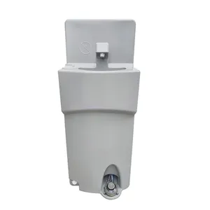 Fregadero portátil de plástico HDPE con tanque de agua 2 usuarios con rueda móvil al aire libre portátil fregadero de lavado de manos con agua caliente y fría