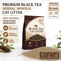 Litière pour chat au thé noir naturel, parfumée, à agglomération rapide, écologique, jetable aux toilettes, emballage personnalisé, OEM et ODM
