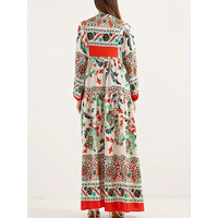 Abaya de printemps islamique fleur élégante longue Robe ample à manches longues col en v Robe musulmane moyen-orient arabe femmes Robe