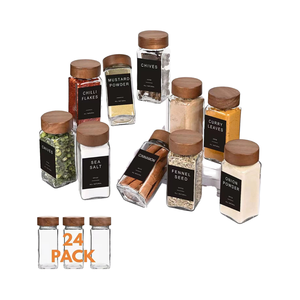 Etichette per barattoli <span class=keywords><strong>di</strong></span> <span class=keywords><strong>spezie</strong></span> in vetro, bottiglie quadrate vuote da 4oz, coperchi dosatori in legno <span class=keywords><strong>di</strong></span> acacia, contenitori per alimenti da cucina, sostenibili - Product Image 4