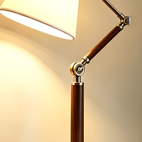 Lampe de table vintage à bras articulé en bois massif, abat-jour en tissu, lampe de chevet réglable pour bureau et chambre à coucher