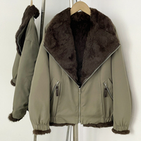 OFTBUY Veste de luxe double face réversible pour femme, manteau en cuir véritable et fourrure, veste aviateur vintage en peau de mouton, vêtement d'extérieur chaud pour l'hiver