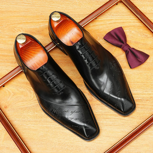 Zapatos Oxford de Cuero Genuino para Hombre, Estilo Formal de Negocios, Otoño 2025, Último Modelo, Punta Cuadrada Inglesa, Tallados a Mano, con Cordones, Transpirables y Antideslizantes - Product Image 5