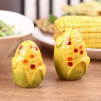 Ensemble de salières et poivrières en céramique personnalisées en forme de légumes mignons, motif maïs jaune, pour la cuisine