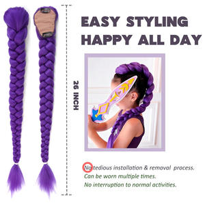 Perruque queue de cheval tressée violette à clipser, cheveux synthétiques 66 cm, sans colle, pour cosplay femme - Product Image 5