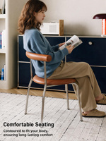 Chaise de salle à manger contemporaine de style Mid-Century avec structure en métal chromé et dossier rembourré en cuir PU – Mobilier durable pour la maison, idéal pour la salle à manger et le salon