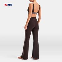 Set pakaian olahraga Yoga wanita, atasan Crop dan celana Yoga melebar, 2 potong legging olahraga kustom