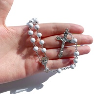 12 Pièces Colliers Chapelets Blancs Parfumés en Alliage avec Croix Catholique Religieuse Unisexe, Cadeaux de Fête pour Première Communion et Mariage, Souvenirs