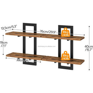 Scaffale a 2 Ripiani da 15 Pollici in Acciaio e Legno Fai-da-Te, Mensola da Bagno, Rastrelliera da Parete Fluttuante per Decorazioni per la Casa e Regali, Marrone e Nero - Product Image 3