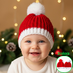 Gorro de Punto Estilo Europeo Americano para Recién Nacido, Lindo Gorro con Pompón, Gorro de Navidad, Cálido para Otoño e Invierno - Product Image 6