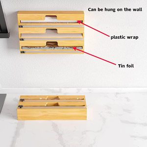 Découpeur de film alimentaire en bambou et bois, boîte de rangement murale pour cuisine, découpeur en bois compartimenté, boîte de rangement pour papier aluminium. - Product Image 2
