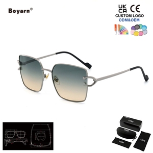 <span class=keywords><strong>Gafas</strong></span> de Sol Cuadradas con Marco Pequeño Dorado, Sin Montura, con Logotipo Personalizado Boyarn, Retro, con Gradiente, Protección UV400, para Hombre y Mujer - Product Image 3