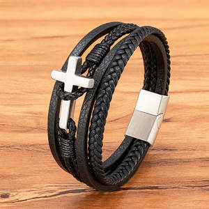 Pulsera y brazalete de oro para hombre de acero inoxidable 316L antideslustre, pulsera magnética cruzada apilable para hombre - Product Image 3