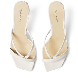 Muli quadrati da <span class=keywords><strong>donna</strong></span> estivi punta aperta <span class=keywords><strong>tacco</strong></span> medio semplice elegante bianco sandali con <span class=keywords><strong>tacco</strong></span> <span class=keywords><strong>a</strong></span> <span class=keywords><strong>rocchetto</strong></span> infradito di grandi dimensioni scivoli - Product Image 2