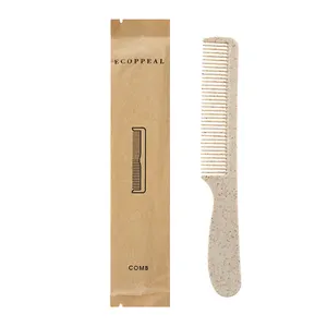 Eco-friendly Kraft Paper Packaging Biodegradable Wheat Straw Comb Disposable Hotel Hair Combs