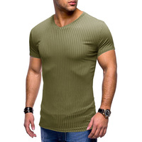 Summer Men's Sports Fitness T-shirt à manches courtes European and American Men's Slim Fit V-neck Knitted Sweater Top OEM