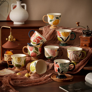 Vintage Style Floral Ceramic Coffee Mug Embossed Porcelain Tea Cup Strawberry Lemon Mug - Product Image 6