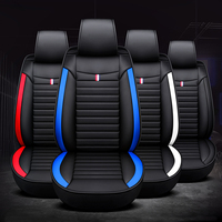 Fundas Universales para Asientos de Coche de Cuero PU Negro y Azul, con Almohadas Lumbares y para el Cuello, Estilo Deportivo, Juego Completo de 9 Piezas, Impermeables para Todas las Estaciones