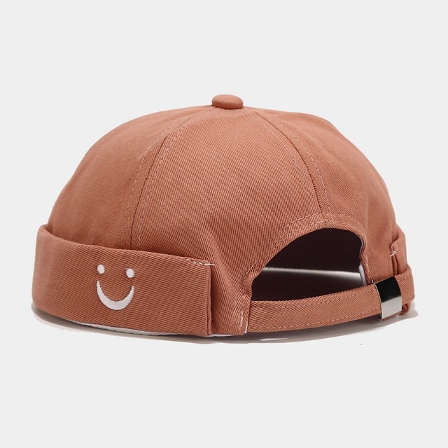 High Quality Retro Fashion Embroidered Unisex Smiling Face Baseball Cap Waterproof Cotton Solid Color Brimless Baseball Cap