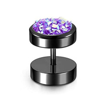 YICAI Punk acier inoxydable pierre noire boucles d'oreilles vis dos plat haltère faux jauges boucles d'oreilles faux bouchon d'oreille