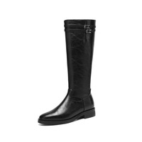 Bottes d'équitation d'hiver en cuir véritable à bout rond et tige haute
