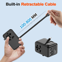Adaptateur de voyage Worldplug International Worldwide Adaptateur de chargeur rapide multifonction PD 20W avec câble rétractable