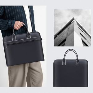 Luxury Oxford Cloth Tote Bag Custom Document Organizer <b>Leather</b> Laptop <b>Briefcases</b> for Men Executive Conference Bags 15.6 Inch - Product Image 3