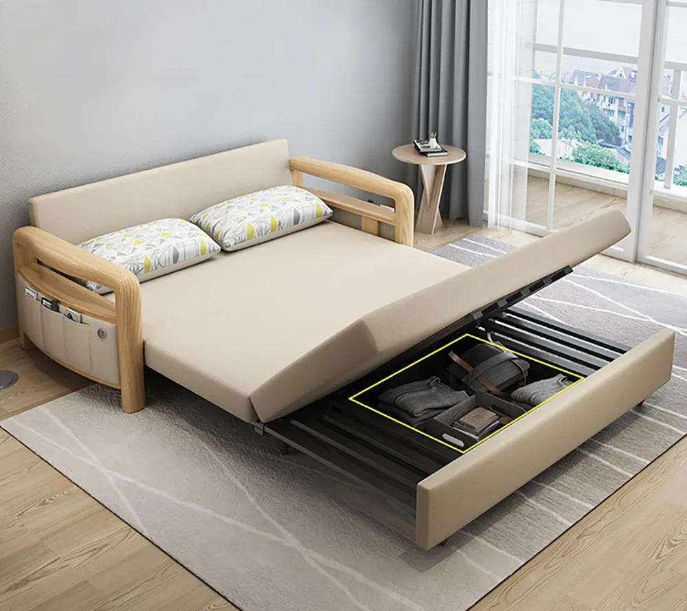 Modernes Design Functional Fabric Folding Schlafs ofa Holzsofa Cum Bed Mit Storage Wandbett Wohnzimmer Sofas