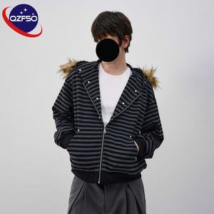 Qzfso เสื้อกันหนาวซิปคู่สำหรับบุรุษวินเทจ, เสื้อฮู้ดซิปลายทางมีซิปมีซิปรูดรูดซิปได้ตามต้องการมี400แกรมฝรั่งเศสเทอร์รี่ - Product Image 1