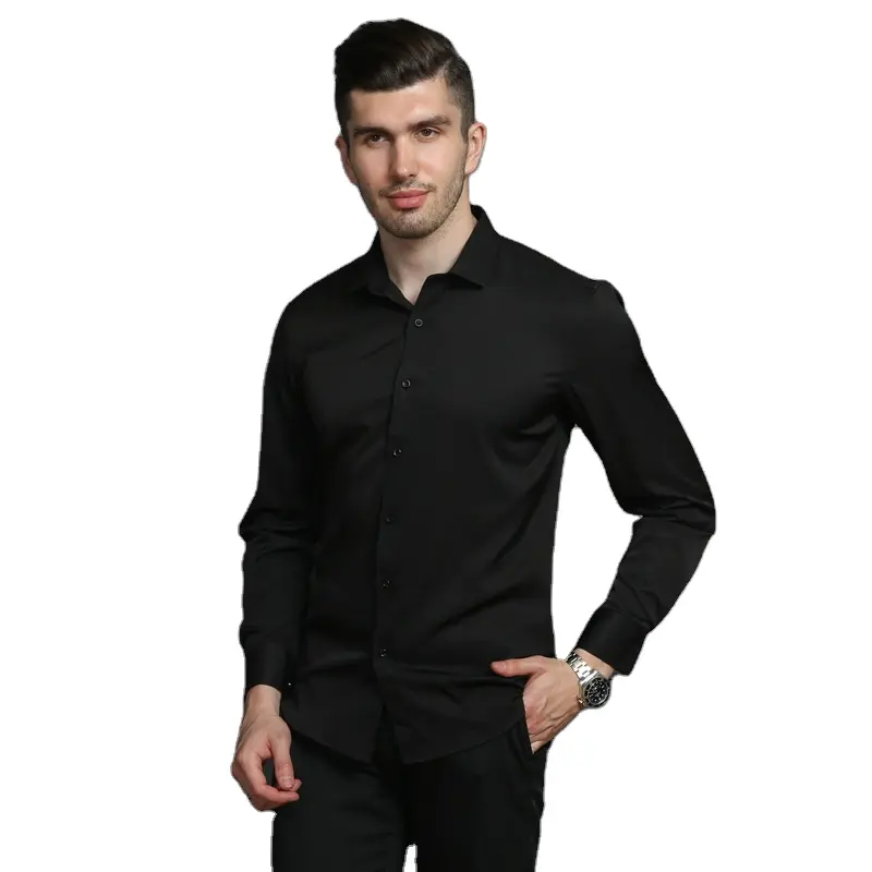 Anti fouling and waterproofing men's shirts solid twill high-quality fabric dress stain proof shirt for men accept custom logo