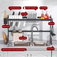 Égouttoir à vaisselle multifonctionnel en fil métallique antirouille pour évier avec paniers latéraux et crochets de suspension pour cuisine