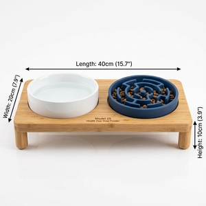 Comedero Lento de Bambú para Perros con Soporte, Estación Doble Saludable, Tazón de Agua de Cerámica y Silicona con Laberinto Anti-Flatulencia - Product Image 3