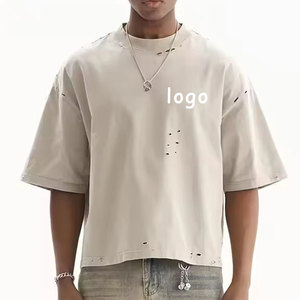 Camiseta personalizada de corte y costura 100% de algodón con estampado gráfico de peso pesado, lavado con ácido de lejía, camiseta Vintage de talla grande para hombre - Product Image 5