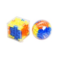 Kotak Puzzle 3D Bahan Bambu/EVA Kubus Labirin Bulat Mini Mainan Edukasi Bola Labirin Ajaib untuk Anak-anak