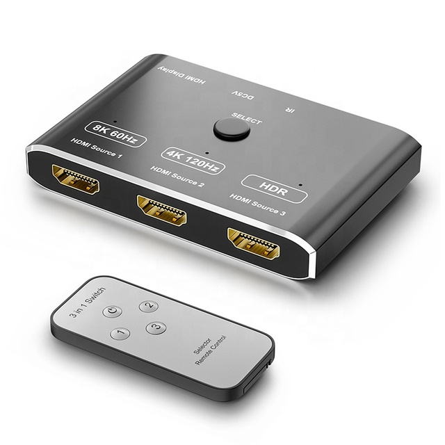 High Speed Ultra 48Gbps 8K 3 to 1 HDMI 2.1 Switch Box Converter 4K 120Hz HDR 3 Port HDMI Switch Switcher 3 in 1 Out With Remote