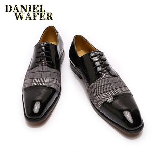 Fashion Lace-UP Anti-Slippery Men Dress Shoes Patent Leather Stitching Formal British Business Oxford Shoes - Product Image 2