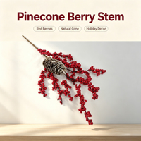 Branche de Noël artificielle rouge dense avec baies et cônes de pin, fleurs en gros pour arbres de Noël, décoration intérieure, fournitures florales pour mariages