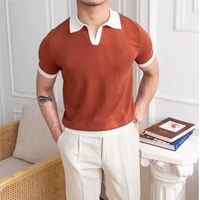 Pull avec logo personnalisé OEM pour hommes, coupe ajustée, haut en tricot, col en V, pull décontracté à manches courtes, pull en tricot, polo, golf, t-shirt