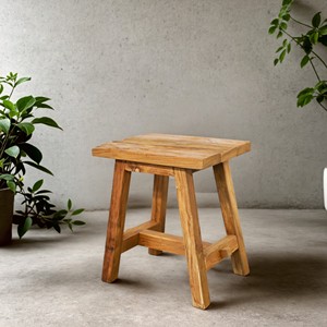 Taburete Antiguo de Teca con Textura Natural Envejecida, Madera Reciclada Hecha a Mano con Unión de Espiga Cruzada para Decoración del Hogar - Product Image 2