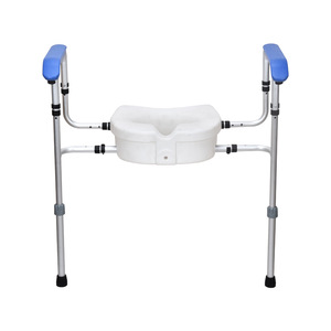 Barre d'appui pour toilettes avec support de siège bleu antidérapant, équipement de sécurité pour salle de bain pour l'aide aux personnes âgées - Product Image 1