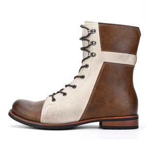 Botas de Cuero para Hombre, Altura al Tobillo, Punta Redonda, con Cordones, Forro de Algodón Transpirable, Suela de Goma, Entresuela de EVA, Color Sólido, para Todas las Temporadas - Product Image 2