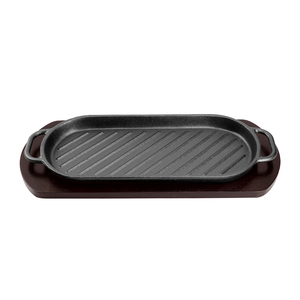 Hot Bán Đúc Sắt Sizzler Tấm Men Lớp Phủ BBQ Hot Nướng Pan Vỉ Nướng Hiện Đại Cho Nhà Bếp Bằng Gỗ Cơ Sở Khay Cho Thịt Bò - Product Image 6