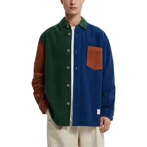 2021Long sleeve Stitching mens Corduroy Color matching menshirt gentleman jack shirt