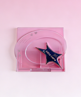 Palette de maquillage carrée rose vide avec accent étoilé, couvercle transparent à clapet, compact en plastique, logo personnalisé, OEM, vente en gros, faible MOQ
