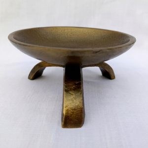 Heavy Duty Cast Metal Pillar Bowl • Solid Antiqued Brass Tripod Candle Holder - Product Image 1