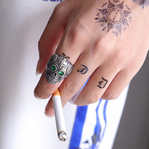 스테인리스 금속 바이커 성격 맞춤 해골 다이아몬드 반지 눈 - Product Image 6