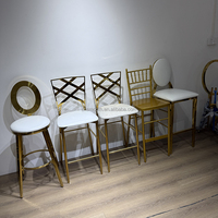 Chaise de bar haute de luxe en acier inoxydable doré, dossier croisé ou rond, pour événements, mariages, cocktails et réceptions