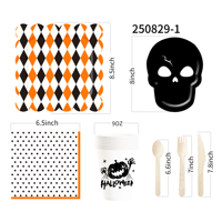 Ensemble de fournitures pour fête d'Halloween DAMAI, assiettes en papier, gobelets, serviettes à motif de crâne noir en forme de losange pour la décoration d'Halloween
