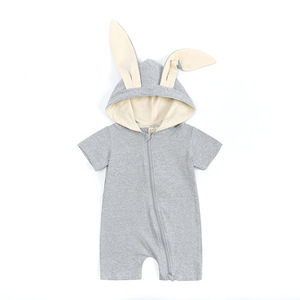 Combinaison en coton tricoté à manches courtes pour nouveau-nés filles et garçons, barboteuse à oreilles de lapin, vêtements pour bébés - Product Image 5