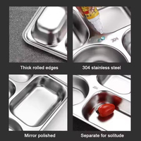 Vente en gros Assiette à dîner à 5 compartiments Boîte à bento carrée en acier inoxydable 304 Plateau à déjeuner divisé avec couvercle